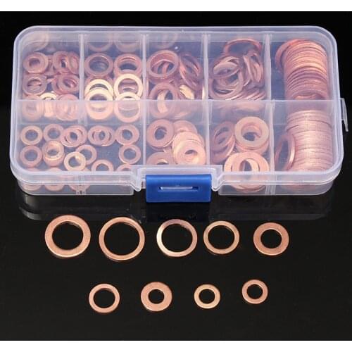 200pcs M5 M6 M8 M10 M12 M14 M16 M18 Copper Washers Gasket Set Flat Ring Seal Washer Assortment Kit Hardware Accessories
