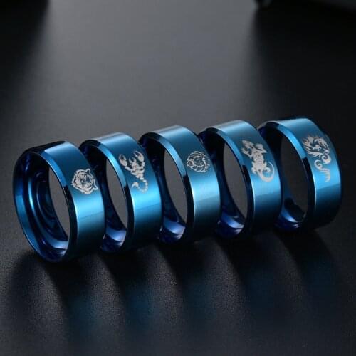 2021 Dragon Pattern Ring Blue Metal Punk Simple Fashion Design Animal Exaggerated Ring Ladies And Mens Party Jewelry Gifts