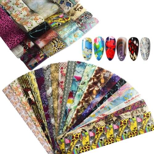30/50 Pcs Random Nails Foil Stickers Set 4CM*20CM Flower Marble Love Heart for Manicure Starry Nail Art Transfer Paper Decals