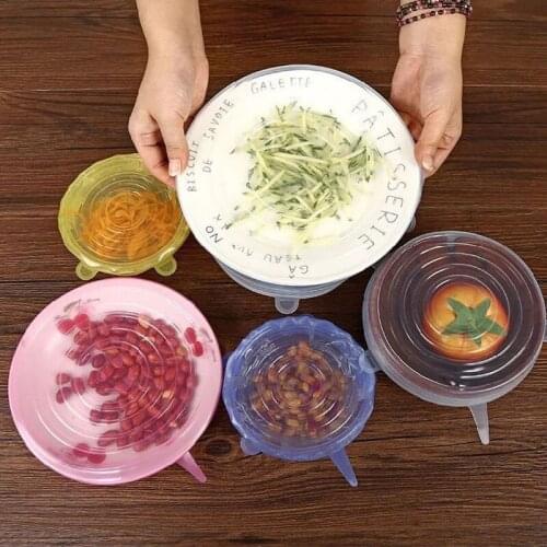 6 PCS Color Silicone Keep Food Fresh Wrap Reusable High Stretch Silicone Food Wraps Cover Pot Lid Food Saver Seal Home Products