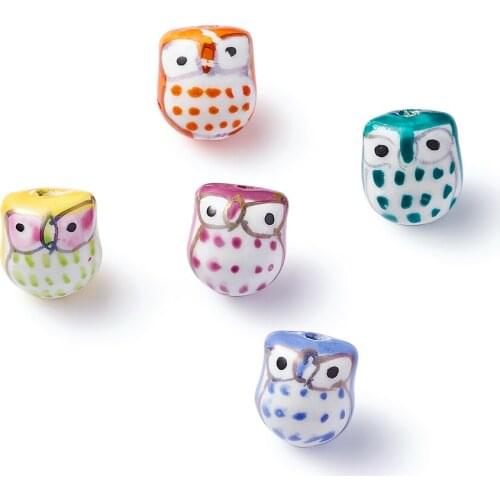 10pcs Handmade Famille Rose Porcelain Beads Large Hole Owl Beads 17mm for Bracelet Diy Jewelry Making Accessories Mixed Color