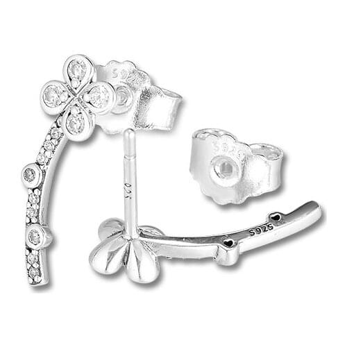 Draped Four-Petal Flowers Stud Earring 100% 925 Sterling-Silver-Jewelry Free Shipping