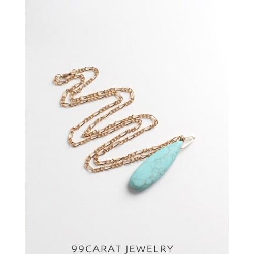 Nine nine carat European and American fashion jewelry turquoise water drop Long Necklace sweater chain (NH)