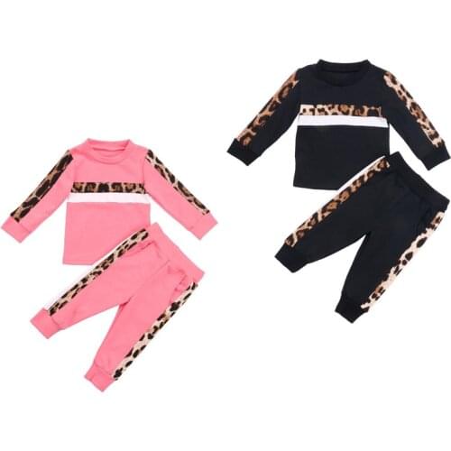 2-6Years Kids Baby Girl Fall Clothes Leopard Stripes Long Sleeve T-Shirt + Leopard Pants 2Pcs Outfits Set