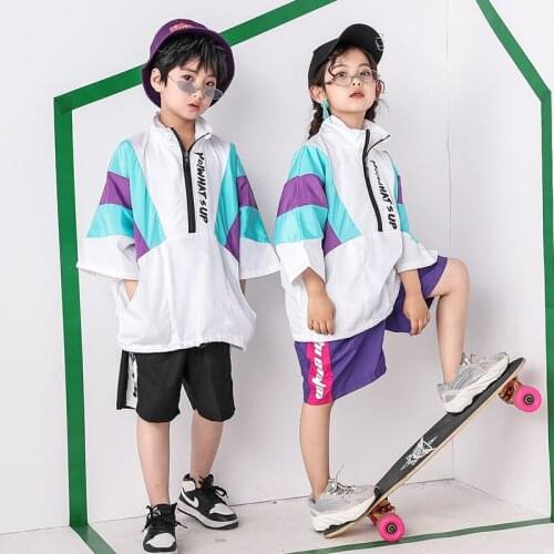 Hip Hop Ballroom Dancing Costumes for Girls Boys Kids Child Party Show T Shirts Pants Jazz Dance Costumes Clothes Stage Wear