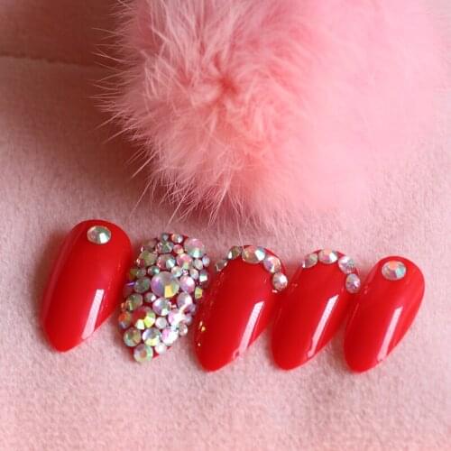 24pcs beautiful full diamond crystal diamond stiletto high candy color fake nails red W82