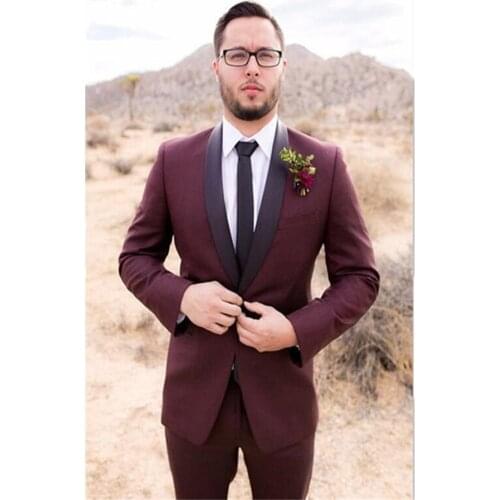 Mens Suits (Jacket+Pants) Classic Shawl Tuxedos Bridegroom Wedding Suits Formal Celebrity Men Tuxedos Burgundy