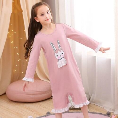 H5675 Girls Comfortable Nightgown Women Spring Autumn Cotton Long Sleeve Princess Sleepwear Teenager Thin Cartoon Nightwear