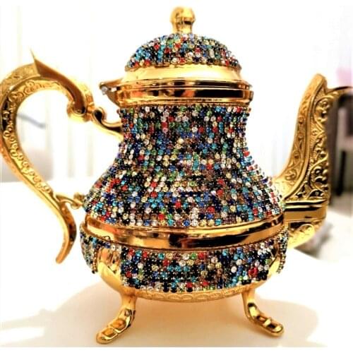 Turkey authentic kitchen decor patterned Giftalgel Swarovski Colored Stone Embroidered Teapot Swarovski Stone Engraved Tea Infus