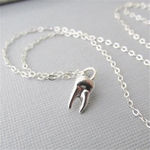 Silver Color Tooth Necklace, Tooth Charm, Human Tooth Charm Necklace, Dentist Tooth Necklace, Graduating Dental Hygienist Gifts