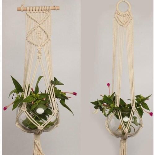 Hanging Pot Holder Plant Planter Basket Hanger Cotton Rope Macrame Braided Craft Vintage Rope Garden Home Garden Decor