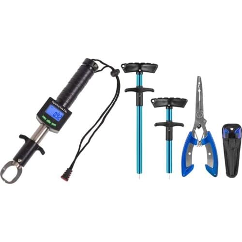 1 Pcs 25Kg/55Lb Electronic Control Fish Lip Tackle Grabber Tool & 1 Set Fish Hook Remover Fishing Pliers with Sheath