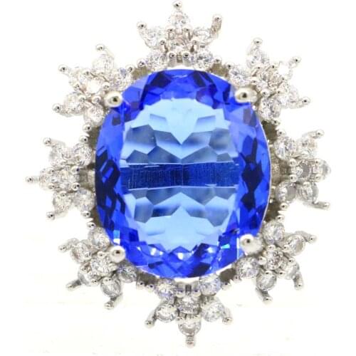 28x15mm Lovely Cute Created Golden Citrine Brigth Zircon Silver Rings for Woman Elegant Jewelry Wholesale