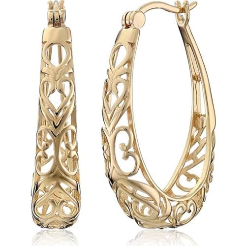 Fashion Heart-shaped Hollowed-out Floral Earrings Classic Women Gold Silver Color Hoop Earring Jewelry for Female Party Gift