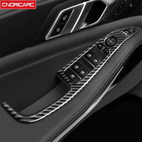 Carbon Fiber Window Glass Lifting Buttons Frame Decoration Cover Trim For BMW X5 G05 2019-2020 LHD Car Door Armrest Panel Decals