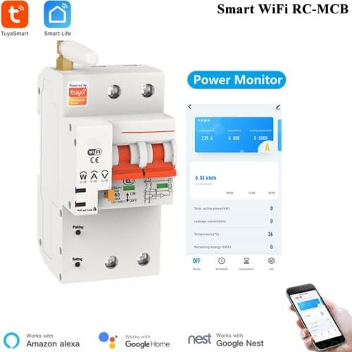 Tuya Smart Circuit Breaker 2P WiFi Switch Overload Short Circuit Protection Power Consumption Smart RC-MCB Alexa Compatible