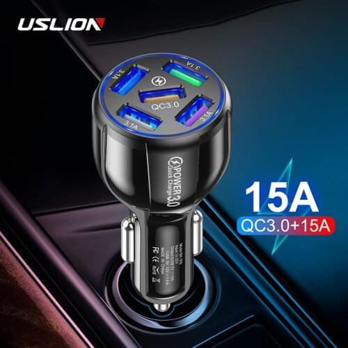 USLION 5 Ports LED USB Car Charge Quick Mini 15A Fast Charging For iPhone 12 Xiaomi Huawei Mobile Phone Charger Adapter in Car