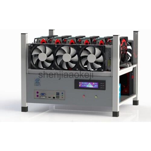 1pc 6 GPU Graphics Card Chassis Rack Open Air Mining Case Computer Graphics chassis frame Miner Frame Rig 6x Fan Temp Monitor