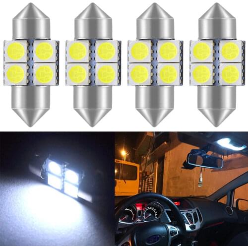 2X Car Led Interior Reading Light Dome Festoon Bulb C5W 31mm 4SMD 5050 DC 12V Double Pointed Door Lamp Reading White License LED