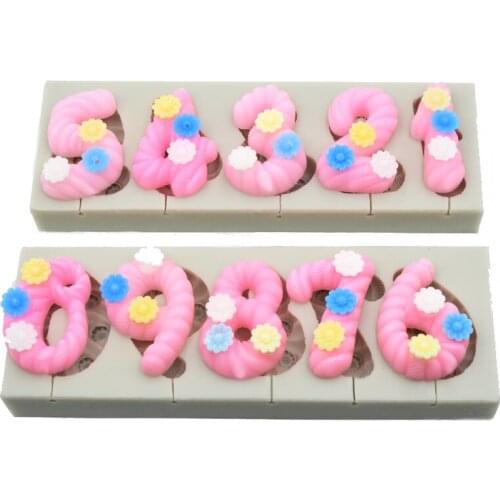 3D Twisted Small Flowers Number Fondant cake Silicone Mold Chocolate Cookies Baking Tools Handmade Soap Mold