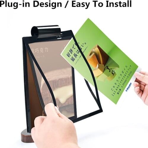 A4 Flip Acrylic Sign Holder 8.5x11 Wood Table Menu Display Stand Holder Ad Frame For Restaurants Hotels Stores