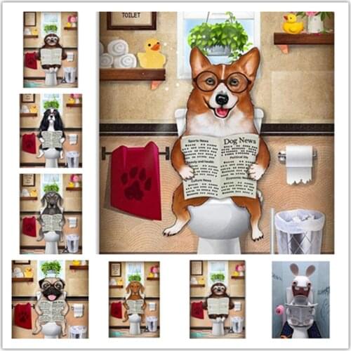 New arrival Diamond Embroidery 5D DIY Full Drill Diamond Painting Cartoon Dogs on the toilet Cross Stitch Mosaic gift