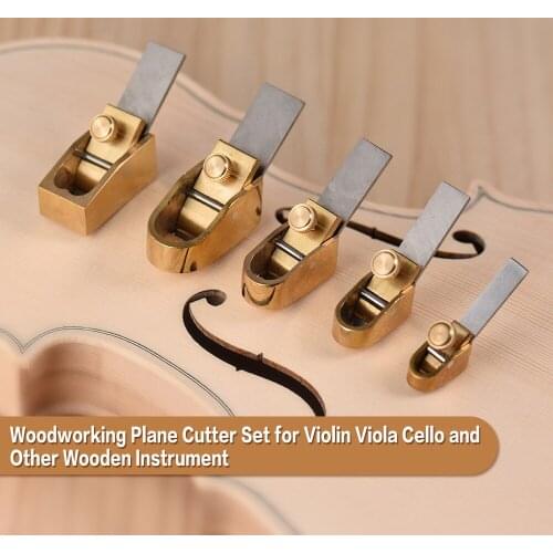 Ammoon 5pcs/set Woodworking Plane Cutter Set Curved Sole Metal Brass Luthier Tool for Violin Viola Cello Wooden Instrument