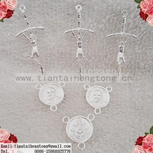 Free shipping 50sets/pack cheap silver color alloy francisus pope rosary centerpiece & crucifix set special offer