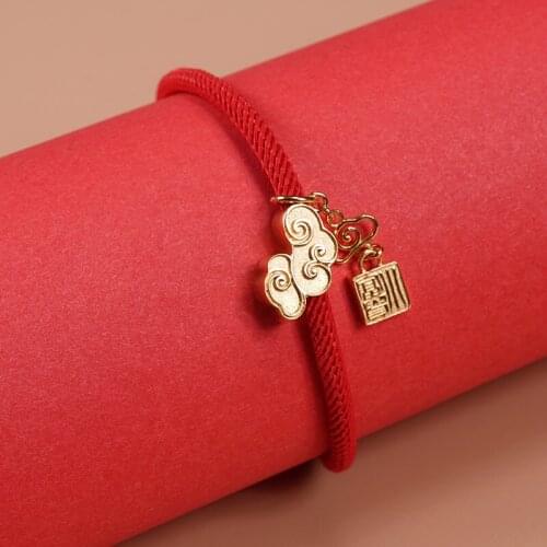 Chinese Style 22cm Red Chain With Lucky Wish Stamped Bracelet Personalized 999 Silver Gilded Valentines Birthday Wedding Gifts