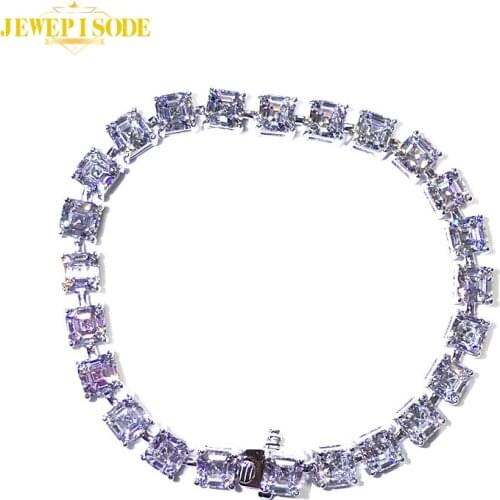 Jewepisode 100% 925 Sterling Silver 5MM Asscher Cut Created Moissanite Diamond Gemstone Charm Bracelets Wife Girls Birthday Gift
