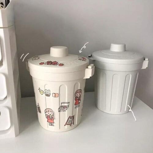 Creative Mini Desktop Trash Can Tabletop Plastic Waste Bin with Lid Countertop Garbage Paper Basket Trashbox