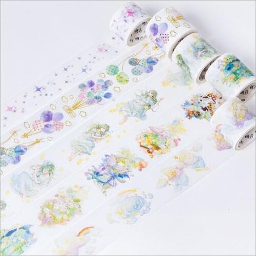 Dream girls colorful cloud fairy tale world flying balloon starlight decoration washi tape DIY planner scrapbooking masking tape