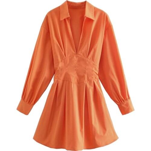 Summer women orange high waist v neck dress with chic lace back a line mini skirt retro holiday gorgeous style