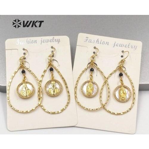 ME080 Wholesale classic white shell virgin mary earring religious drop earring in gold color handmade water drop shape earrings