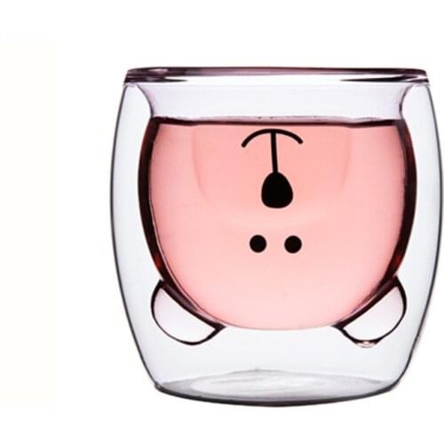 Cute Bear Double Wall Handmade Water Glass Heat Resistant Milk Juice Drink Cup Insulated Transparent Coffee Tea Cup Drinkware