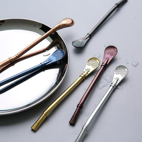 Multi-Function Spoon and Straw Merging Stainless Steel Drinking Straws Home Supplies