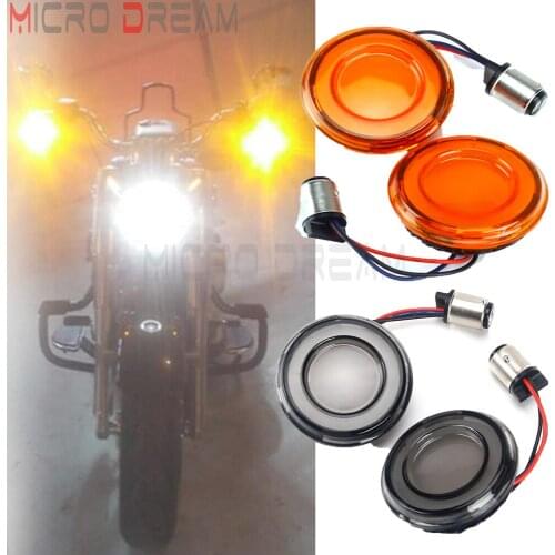 Motorcycle 1157 Double Contract Plug 2'' Flat LED Turn Signals Indicator Light Insert Kit for Harley Electra Glide Road King