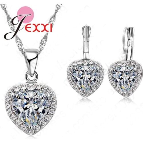 New Arrival Trendy Love Heart Pendant 925 Sterling Silver Fine Jewelry Cubic Zircon Necklace Earring Women Wedding Set