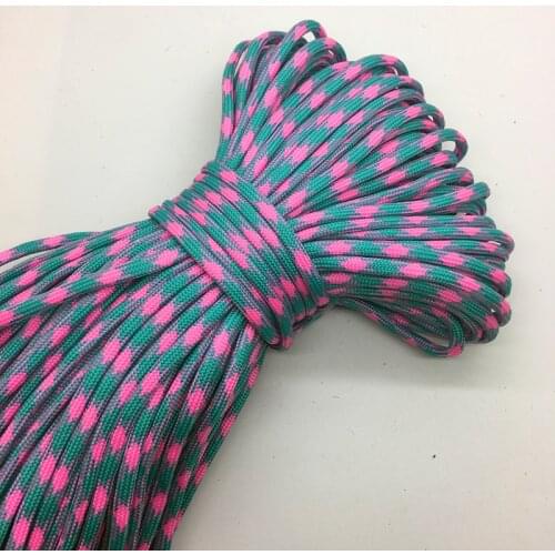 10yards/Lot Mix color Paracord Bracelets Rope 7 Strand Parachute Cord CAMPING HiKING Green+Rose