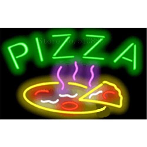 Pizza with Pizza NEON SIGN REAL GLASS BEER BAR PUB LIGHT SIGNS store display Packing Food Drink Bulbs Advertising Lights 17*14"