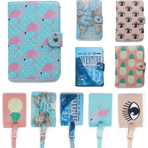 Drop ShippingPU Holder Women Travel Passport Cartoon Passport Cover ID Credit Card Flamingo Luggage Tag Passport Holder