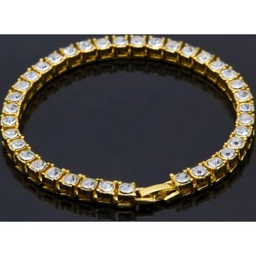 8" Hip hop for Men Luxury Bracelet Bangle Gold Silver Color Iced Out 1 Row 5mm Rhinestones Chain Bling Crystal Bracelets Jewelry