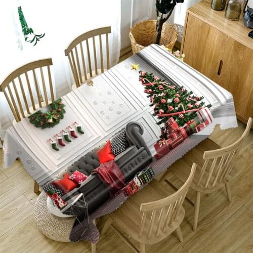 3d Christmas Tablecloth Christmas Tree Decoration for Room Pattern Rectangular/Round Table Cloth Thicken Cotton Cover Towel