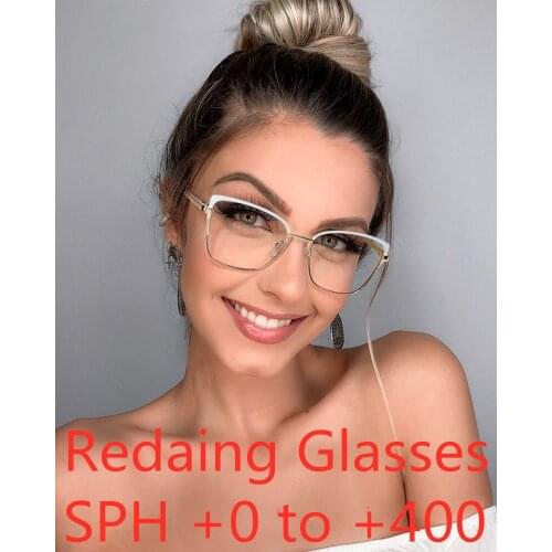 Rose Gold Cet Eye Women Reading Glasses Computer Eyewear Quality Alloy Optical Frames Lady Anti Blue Light Eyeglass Myopia Glass