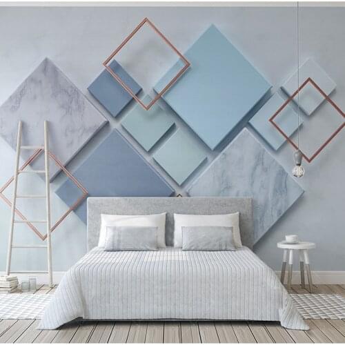 Modern Minimalist Geometric Blue 3D Stereo Large Mural Wall Cloth European style Living Room TV Background Wall Decor Wall Paper