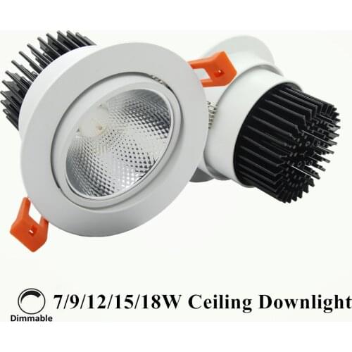 LED Recessed ceiling lamp 7w 9w 12w 15w 18w COB led downlight Dimmable LED Spot Light white/warm white AC85-265V