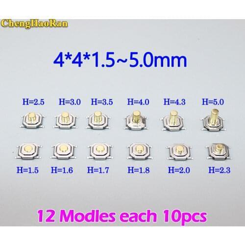 ChengHaoRan PCB Tactile Push Button Switch 4x4 Micro Switch 4*4*1.5/1.6/1.7/1.8/2/2.3/2.5/3/3.5/4/4.3/5mm mini Tact switch