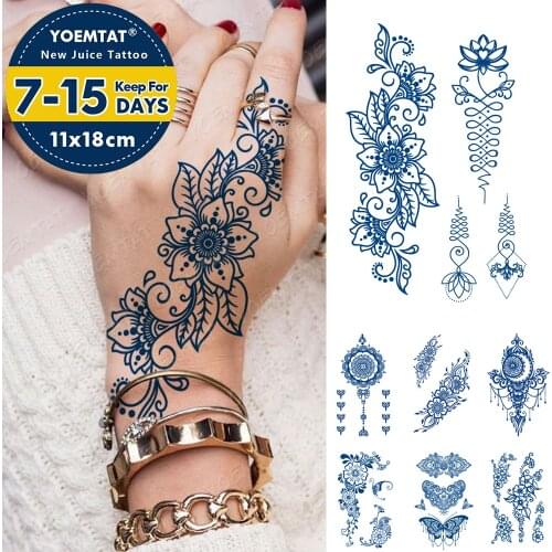 Juice Lasting Ink Tattoos Body Art Waterproof Temporary Tattoo Sticker Leaves Henna Mehndi Tatoo Arm Fake Flowers Tatto Women