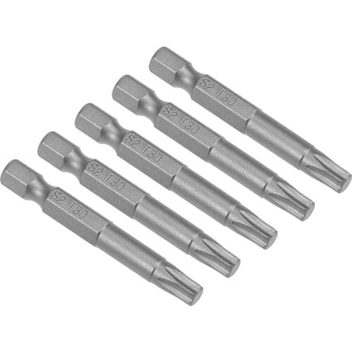 Uxcell 5pcs 50mm Long 1/4" Hex Shank T30 Magnetic Torx Head Screwdriver Bits S2 High Alloy Steel