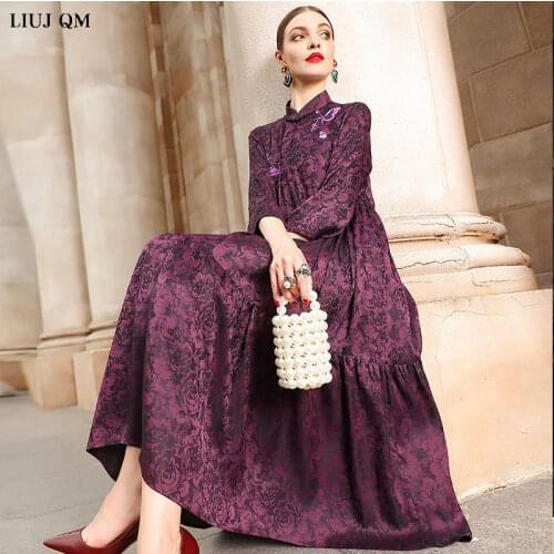 Plus Size Spring Summer Dress Boss Long Print Floral Dress Women Loose Elegant Casual Lmitate Silk Dresses 3/4 Sleeve Sundress